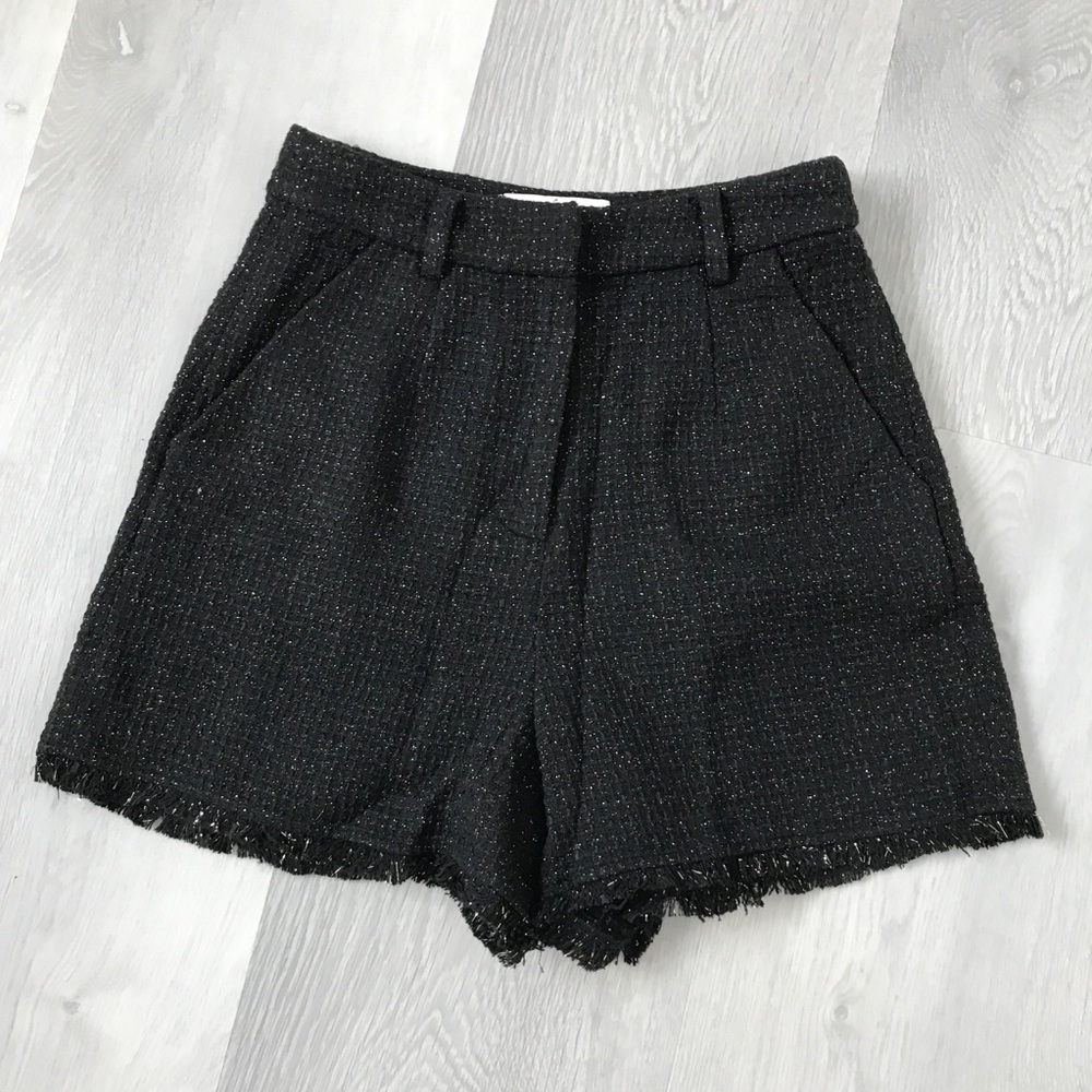 LOVE BONITO TWEED BLACK GOLD METALLIC FLAT FRONT SHORTS 4